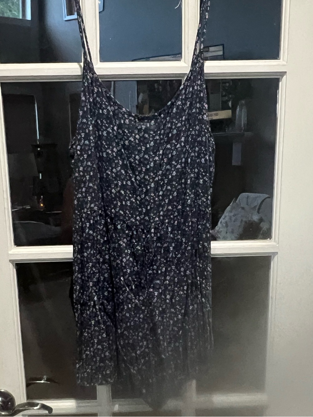 American Eagle Outfitters Navy Floral Short Romper with Pink and Teal Accents